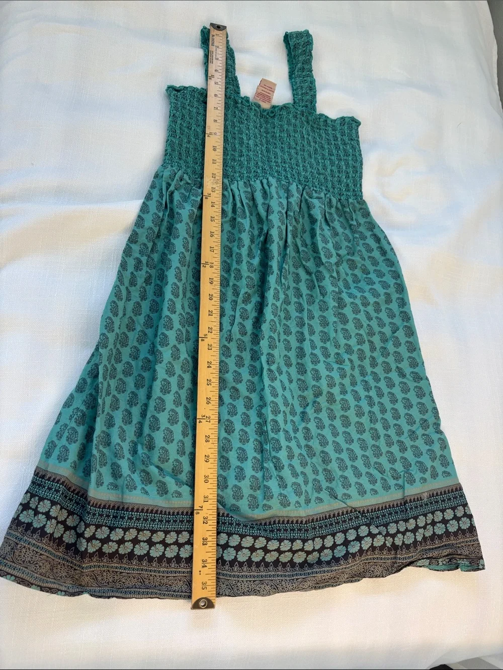Faded Glory Teal Smocked Sundress with Printed Hem -264sku